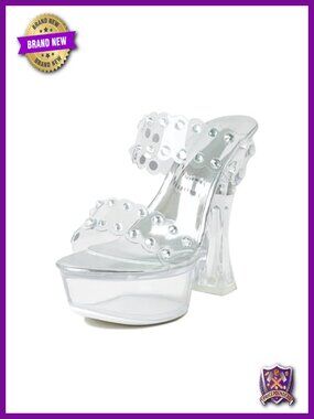 Clear Platform Sandals, 6.5" Heel, Studded Slip On, Dance Heels